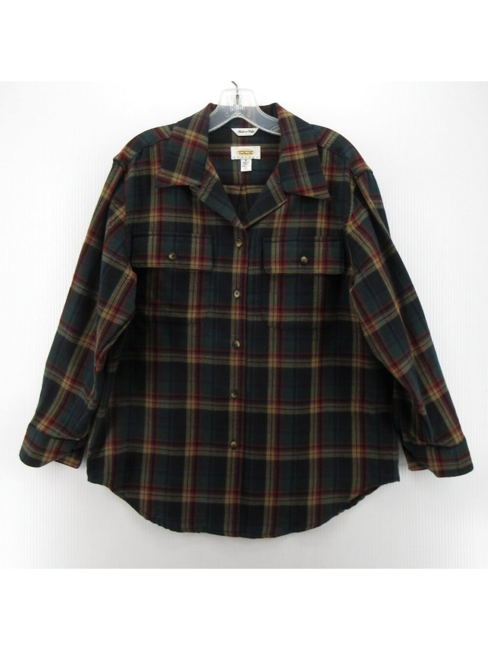 VTG Talbots Top Small Petites Wool Loop Collar Tartan Elbow Patches
